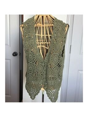 Women's Beyond Blue Green Crochet Vest L